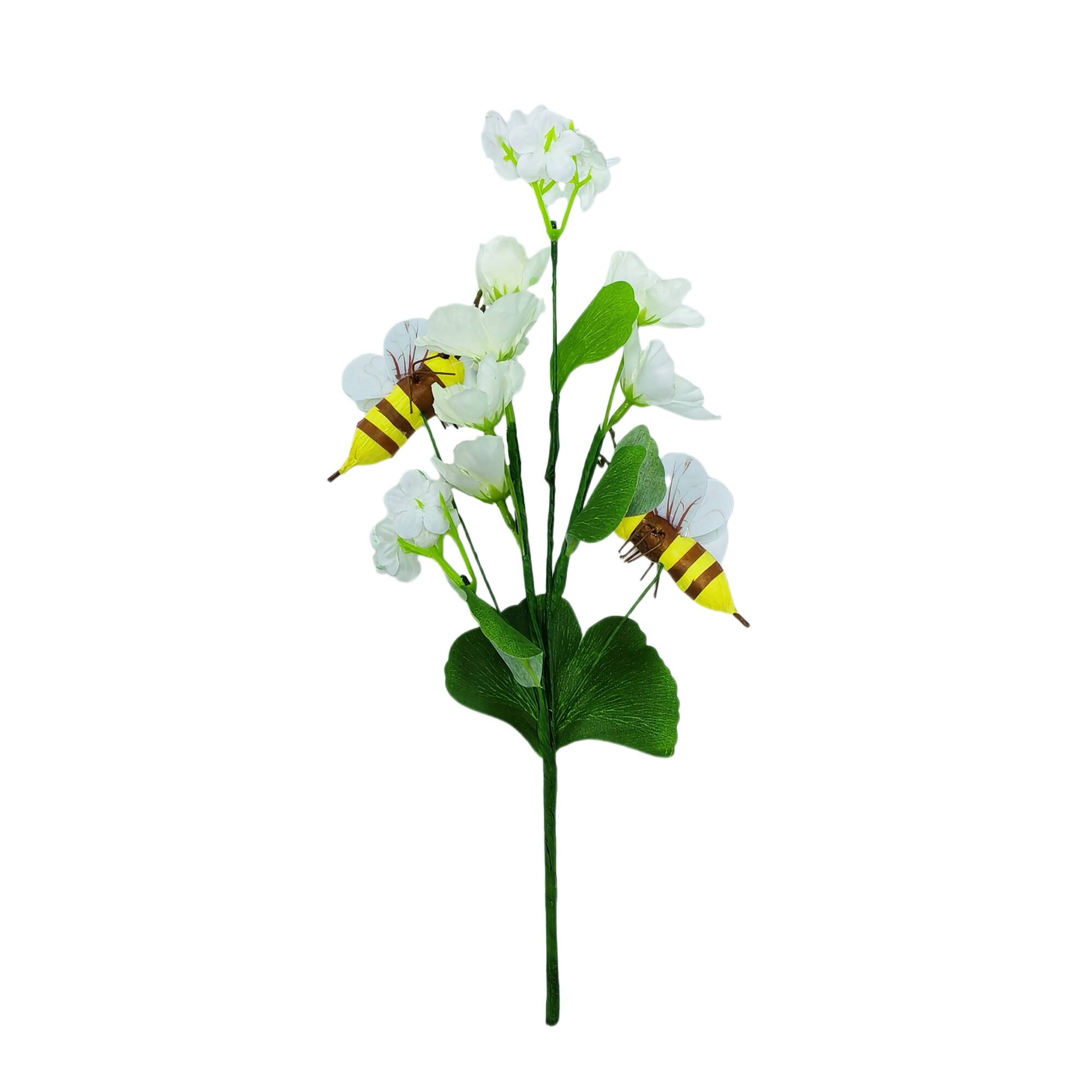 10" White Flower with Bees Pick by Ashland®